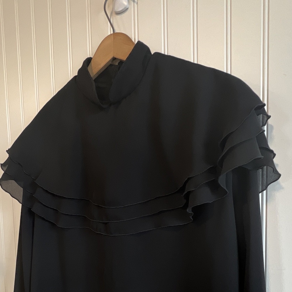 Cap Tree ruffled yoke mock neck whimsygoth sheer long sleeve women 14 VTG blouse - Picture 2 of 9